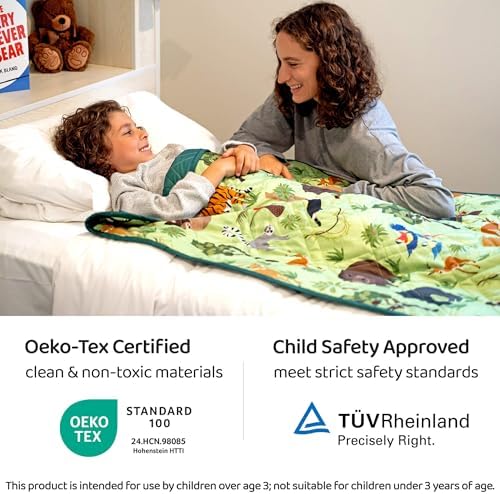 Aricove Kids Weighted Blanket, 5 lb, 36x48 inches, Small Size, Soft Cotton, Machine Washable, Green/Jungle Animals - Image 4