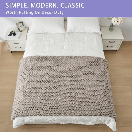 Bigacogo Chunky Knit Throw Blanket for Couch, 40x80 inches, Taupe - Image 3