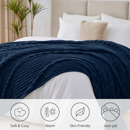 BEDELITE Ribbed King Size Blanket for Bed, Navy, 108"x90" - Image 2