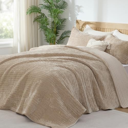 BEDELITE Velvet Quilt Set King Size, Luxury Velvet Comforter Bedding by BEDELITE
