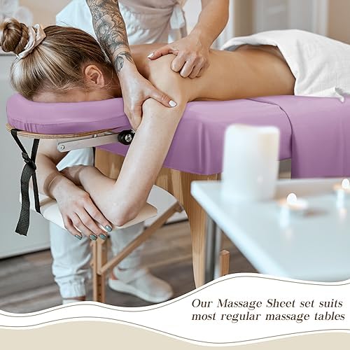 Mixweer 9 Pcs 3 Set Microfiber Massage Table Sheets Set Bulk Includes Flat Sheet, Fitted Sheet with Pocket, Face Rest Cover(Purple) - Image 4