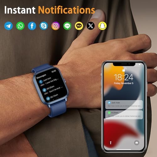 Smart Watch Fitness Tracker for Men Women, Answer/Make Call, 1000 mAh Battery, 120+ Sport Modes, Step Counter, Sleep Monitor Fitness Watch, Smartwatch for Android iPhone iOS (Blue) - Image 3