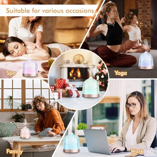 200ml Glass Reservoir Essential Oil Diffuser with Glass Dome Ultrasonic Aromatherapy Diffuser with Four Timer Colorful Light Auto-Off for Home Office Bedroom - Image 6
