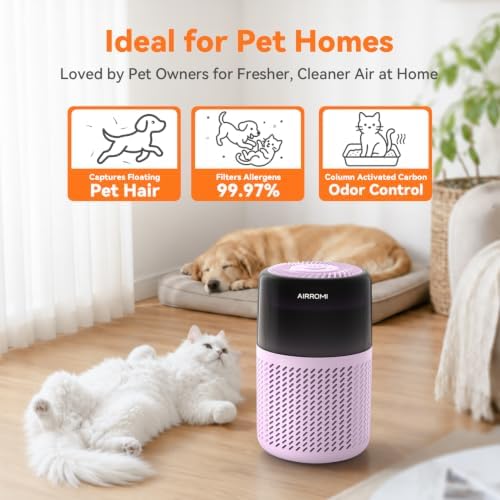 AIRROMI HEPA Air Purifier for Bedroom&Home,Pet Air Purifier for Home Pets,Removes Pet Odor,Cat Litter Smell,Dust,Smoke&Allergies,Quiet Room Air Purifier with Scents,360°Air Cleaner,A2005 Purple - Image 2