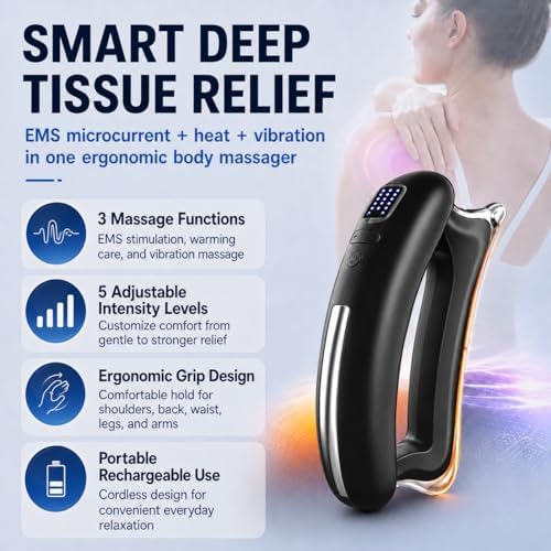 Electric Body Sculpt Massager, Portable Massage Tool with Soothing Heat & Adjustable Vibration, 5 Intensity Levels, Ergonomic for Neck, Shoulder, Back, Waist, Leg Relaxation (Black) - Image 2
