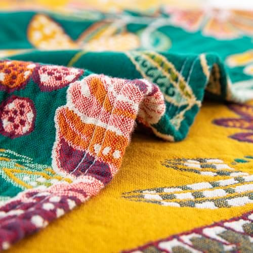 100% Muslin Cotton Throw Blanket for Bed Couch Chair, Bohemian Floral Colorful Retro Quilt Ultra Soft Reversible Gauze Blanket for All Season, 90"x98" - Image 6