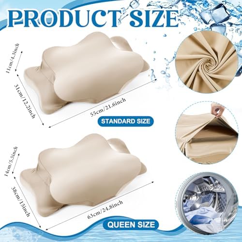 Hahafelt Cooling Cervical Pillowcase Cover with Envelope Closure (Only Pillow Case) Ergonomic Neck Pillowcase Smooth Soft Cool Pillow Cover for Side Back Stomach Sleepers(Champagne,Standard Size) - Image 2