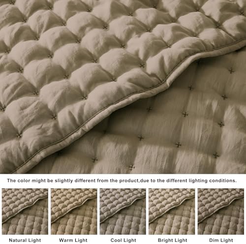WDCOZY Queen Size Quilts Bedding Sets with 2 Pillow Shams, Lightweight Soft Bedspread Coverlet, Quilted Blanket Thin Comforter Bed Cover for All Season, 3 Pieces, 90x90 inches, Taupe - Image 2