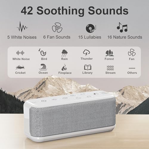 Raynic White Noise Machine, 42 Soothing Sounds Noise Machine, Rechargeable Battery Sound Machine with 8 Volumes, 5 Timers, Type-C Port, Headphone Jack for Baby, Adult, Home, Travel, Office - Image 3