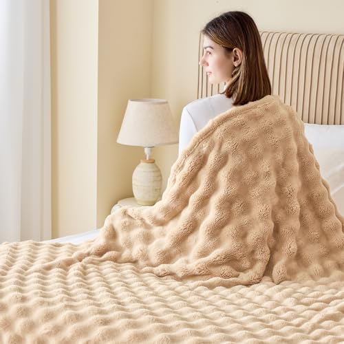 NEWCOSPLAY 3D Bubble Flannel Throw Blanket for Couch Brown, 90"×90" - Image 5