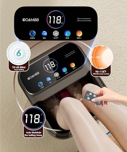 OOAMBB Collapsible Foot Spa with Heat, Bubble,Temp Control,Remote Control, Color Touch Screen Foot Bath Massager with 6 Massage Rollers,Foot Soaking Tub,Pedicure Foot spa for Stress Relief (Deep Grey) - Image 4