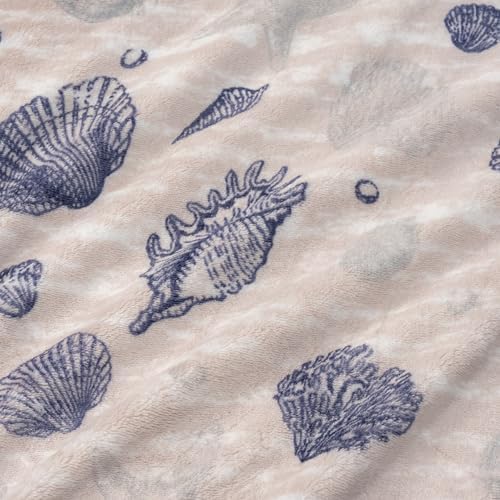 Berkshire Blanket-Classic Heavyweight Soft Printed VelvetLoft® Plush Blanket, Full/Queen Size Soft Fuzzy Warm Blanket for Couch Sofa Bed, Classic Shells Navy, 90in x 90in - Image 7