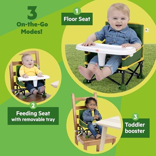 Bright Starts John Deere Pop 'N Sit Portable Booster Chair, Floor Seat, Indoor/Outdoor Use, Compact Fold, Green and Yellow, 6 Mos - 3 Yrs - Image 4