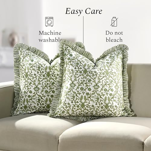 CPC Meadow Vine Hand Block Print 100% Cotton Ruffle Throw Pillow Cover 24x24 inch with Hidden Zipper Decorative for Couch, Bed, Sofa, Farmhouse, Cottagecore Decor Gift Christmas Fall Thanksgiving - Image 6