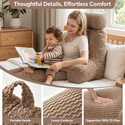Reading Pillow for Bed with Adjustable Neck Support,XXL Khaki Corduroy - Image 4