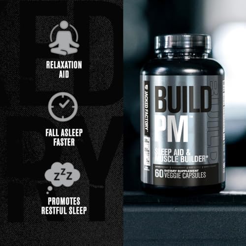 Jacked Factory Build PM Night Time Muscle Builder & Sleep Aid - Post Workout Recovery & Sleep Support Supplement w/VitaCherry Tart Cherry, Ashwagandha, & Melatonin - 60 Natural Veggie Pills - Image 4