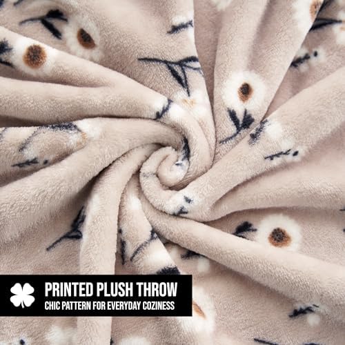 Lucky Brand Cozy Plush Blanket - Premium Microfiber Throw for Luxurious Comfort and Style, 50" x 70", Daisy Beige Floral - Image 3