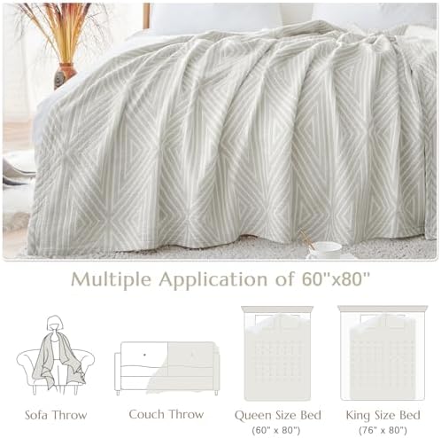 jinchan 100% Cotton Muslin Blanket Twin Boho Throw Blanket 60x80 Soft Gray - Image 6