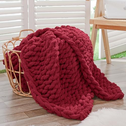Bigacogo Chunky Knit Throw Blanket for Couch, 40x60 inches, Red by Bigacogo