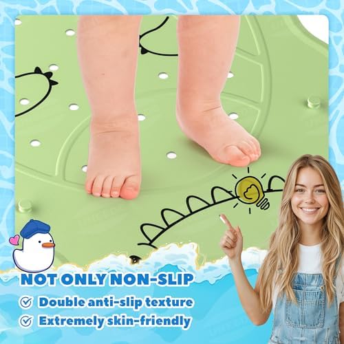 UNEEDE Dinosaur Kids Bathtub Mat Non Slip, 30"x18" Toddler Shower Mat - Image 4