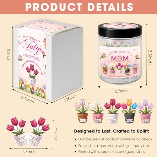 Mothers Day Gifts for Mom from Son Daughter- Positive Tulip Jar 60 Positive Affirmation Card, First Time Mothers Day Birthday Gifts for Mom Stepmom Mother in Law Wife from Daughter Son Husband - Image 2