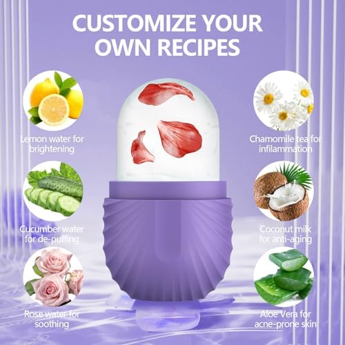 2pcs Ice Roller for Face and Eye, Silicone Ice Facial Roller Ice Holder, Face Ice Mold Skin Care, Face Icers Reusable Ice Cube Roller for Shrink Pores Anti Wrinkle Reduce Puffiness, Purple Brown - Image 6