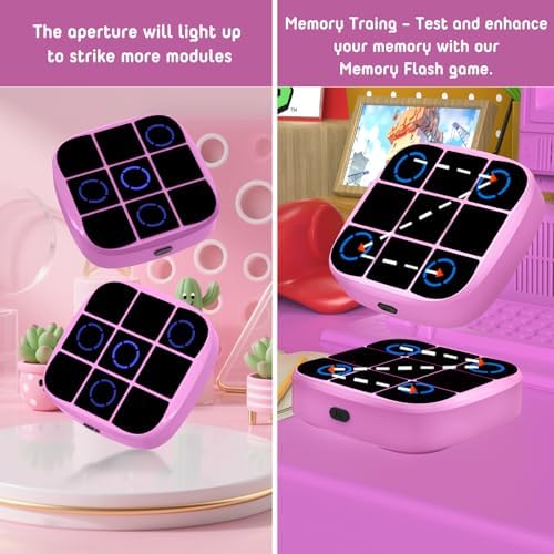 Tic-Tac-Toe Bolt Game, 4-in-1 Handheld Puzzle Games Console, Electronic Tic-Tac-Toe Game for Educational and Memory Growth, Portable Travel Games for Car Ride, Board Games for Kids and Adults (Pink) - Image 4