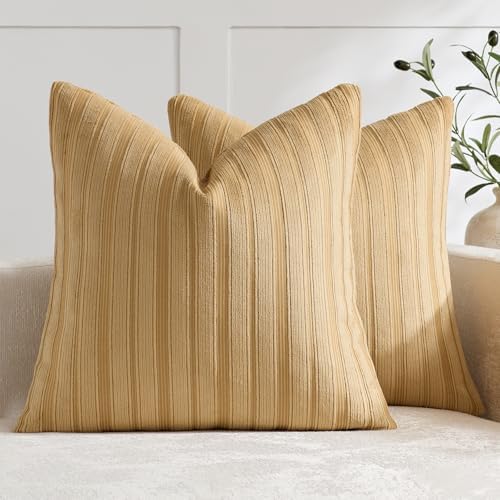 DEZENE 26x26 Mustard Yellow Throw Pillow Covers Pack of 2 Soft Striped Corduroy Square Spring Summer Pillow Cases for Couch Sofa Bedroom Living Room Home Decor by DEZENE