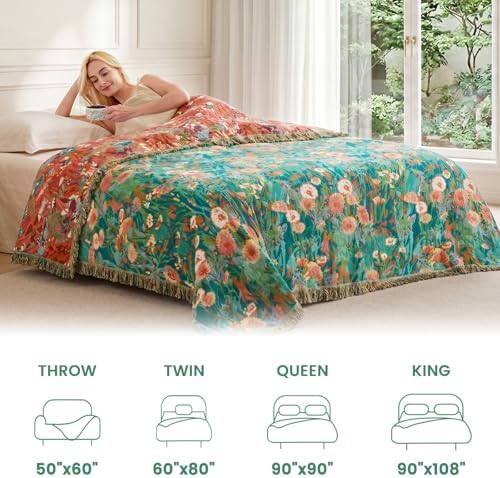 MSGKV Boho Throw Blanket 50"x60" 100% Cotton Floral Blanket for Couch Bed - Image 5