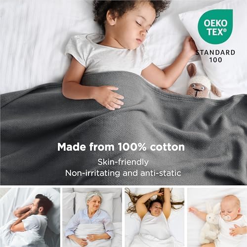 Bedsure 100% Cotton Blanket, Herringbone Weave, Twin-XL, Dark Grey - Image 2