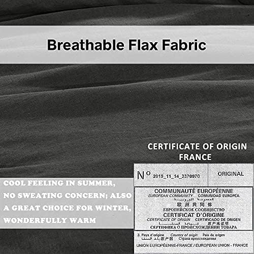 Simple&Opulence 100% Linen Duvet Cover Set with Embroidery Washed - 3 Pieces (1 Duvet Cover with 2 Pillow Shams) with Button Closure Soft Breathable Farmhouse - Dark Grey, King Size - Image 4