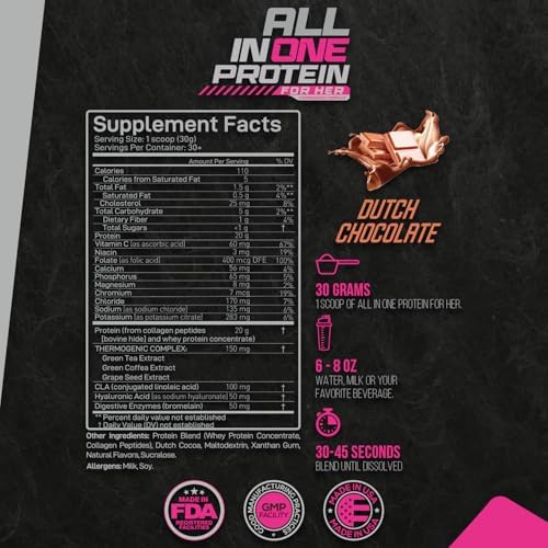 Forzagen All in One Protein for Her | Women’s Protein Powder with Multi Collagen Peptides | Hydrolyzed Collagen Supplement, Gut Health, Great for Pre & Post Workout | Dutch Chocolate, 30+ Servings - Image 3