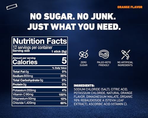 Electrolyte Packets, Salty Orange, 800mg Sodium, 12 Sticks - Image 4