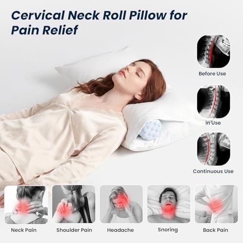 Neck Roll Cervical Pillow for Neck Pain Relief - Memory Foam Neck Pillow for Bed | Round Neck Pillows for Sleeping (Cool-Blue, X-Small - 3.5" H) - Image 4