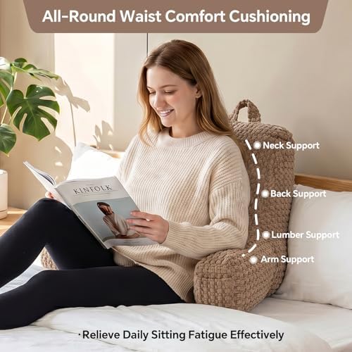 19" Back Support Pillow for Dorm Room Essentials,Khaki Corduroy,Large - Image 2