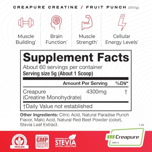 Muscle Feast Creapure Creatine Monohydrate Powder, Fruit Punch (300g) - Image 3