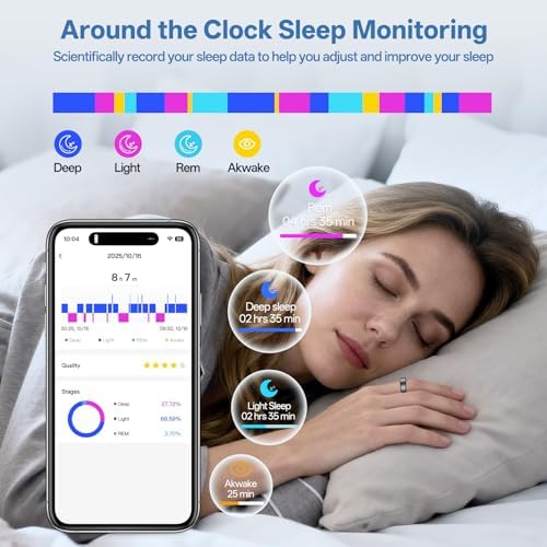 Smart Ring for Women Men, Health Fitness Tracker Ring with Heart Rate/Sleep Tracker/Blood Oxygen/HRV/Stress/Calorie/Steps, IP68 Waterproof for iOS & Android, No APP Fees(Silver,8#) - Image 5