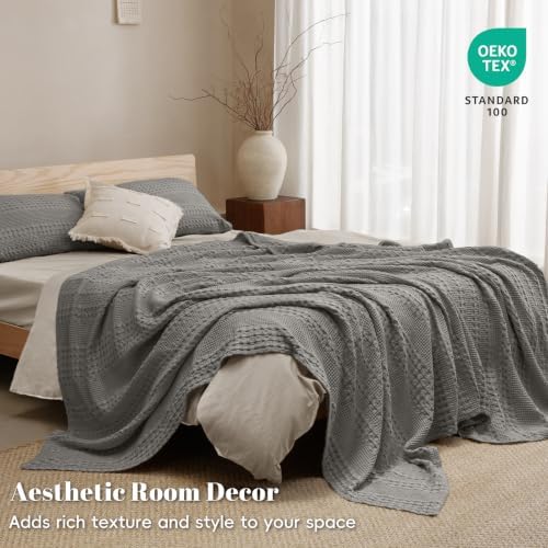 PHF Lightweight 100% Cotton Waffle Blanket for Bed, Twin XL, Dark Grey - Image 5