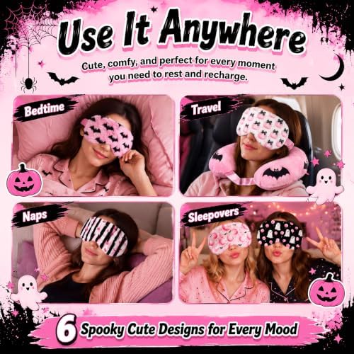Cuffbow 6 Pack Fuzzy Sleep Masks Plush Eye Mask,Halloween,Pink - Image 6