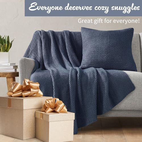 INK+IVY Bree Knit All Season Throw Blanket for Sofa, 50 x 60, Indigo - Image 2
