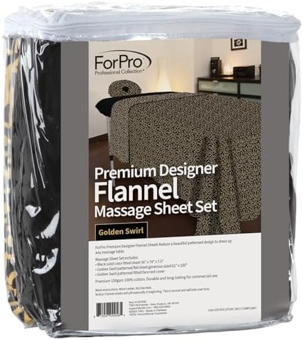 ForPro Designer Flannel 3-Piece Massage Sheet Set, Golden Swirl - Image 4