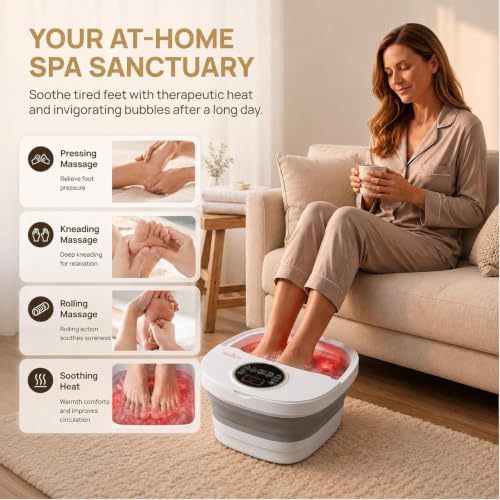 Collapsible Foot Spa Bath Massager with Heat, Automatic Motorized Massage Rollers, Fast PTC Heating, Bubble Jets, LCD Touch Control, 10–60 Min Timer, Epsom Salt Ready, Fits Men’s Size 16 - Image 7