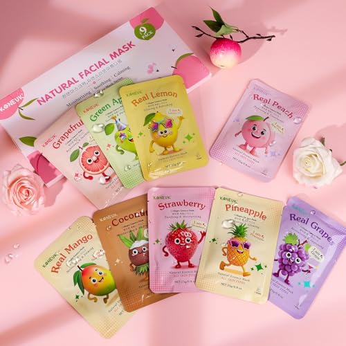 KONEUK 9 Pack Fruit Face Masks Skincare for Kids, Skin Care for Teens Women - Image 7