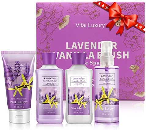Lavender Vanilla Blush Bath & Body Kit, 3 Fl Oz, Ideal Skincare Gift Home Spa Set, Includes Body Lotion, Shower Gel, Body Cream, and Fragrance Mist,Birthday Mother's Day Gifts by VitalLuxury
