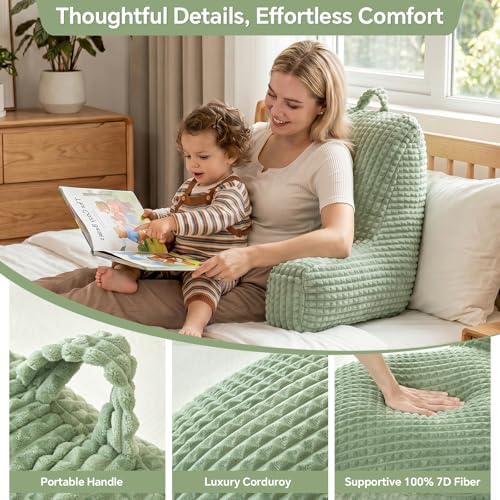 Back Pillow with Arms for Bed,Compact Backrest for Teens,Green Flannel,M - Image 4
