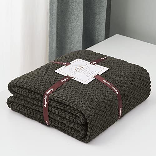 Longhui bedding 100% Cotton Knitted Throw Blanket – Dark Brown, Soft & Cozy, Machine Washable, 60"x80" – Perfect for Living Room, Couch, Sofa, Bed or Travel - Image 2