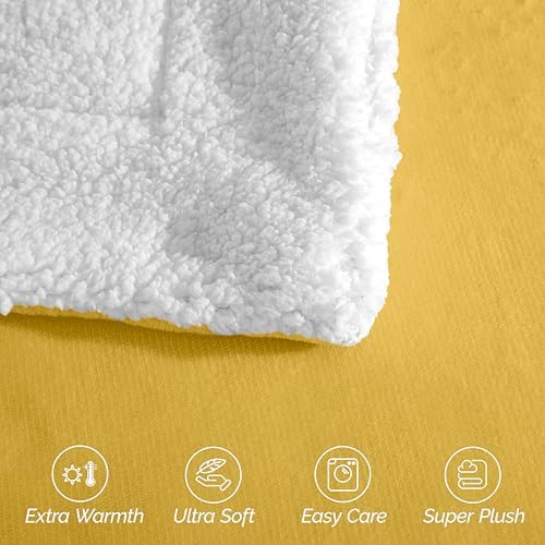 Elegant Comfort Ultra Soft Reversible Flannel Sherpa Blanket - Cozy Silky Fleece Throw for Couch, Bed - Plush Fuzzy Warm Winter Blanket for Gift, Full, Yellow - Image 6