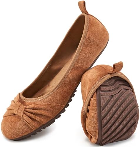 Ecetana Comfortable Ballet Flats for Women: Lightweight Cushioned Foldable Slip-On Work Shoes with Memory Foam - All Day Walking Comfort - Dressy Flats for Office Business by Ecetana