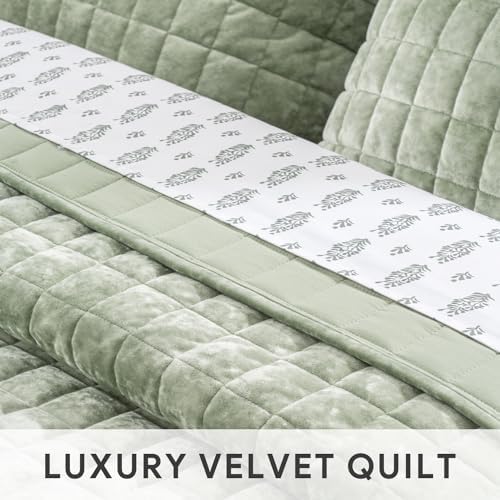 RECYCO Channel Box Stitch Velvet Quilt Set, King Size, Sage Green - Image 5