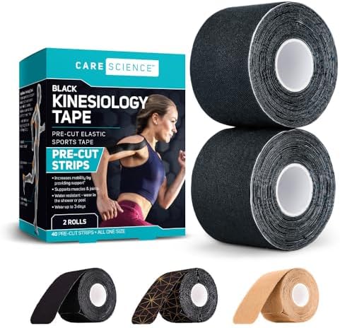 Care Science Waterproof Black Kinesiology Tape, 40 Precut Strips, 2 Rolls by CareScience